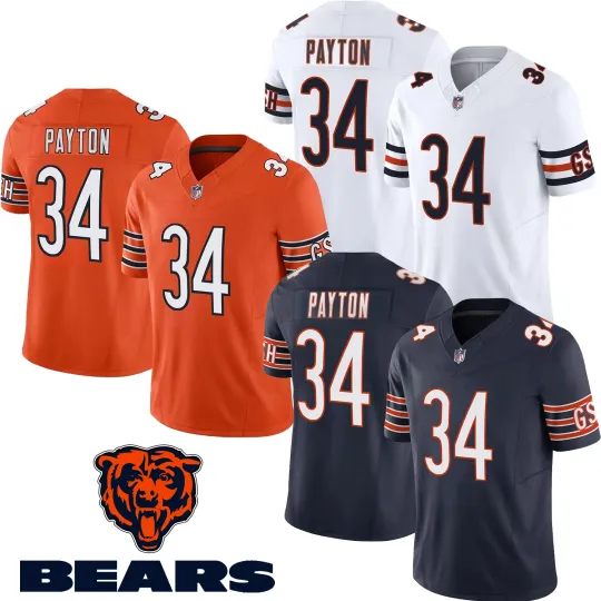 Discover Bearss #34 Walter Payton Navy/White/Orange Limited Printed Jersey All Size