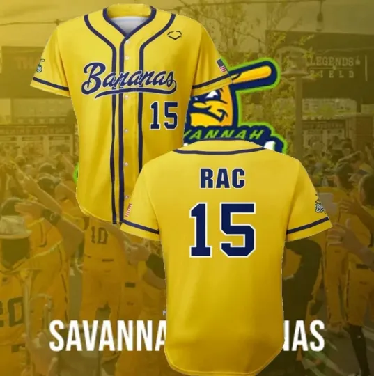Discover Personalized Savannah Bananas #15 Rac Baseball Jersey