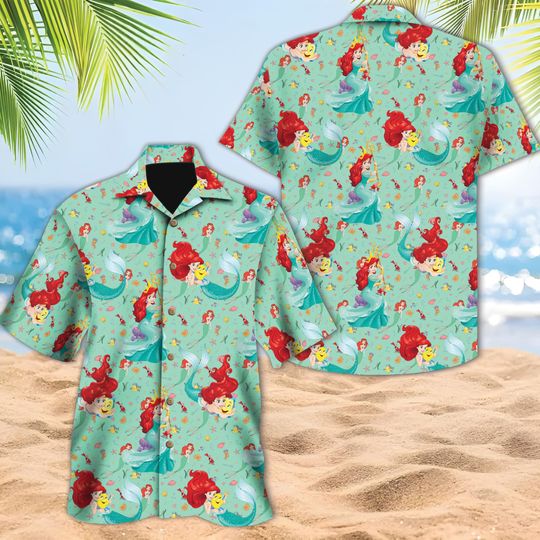 Discover Disney Princess Aloha Button Hawiian, The Little Mermaid Shirt For Men, Disney Character Button Up Shirt, Magic Kingdom Shirt Women