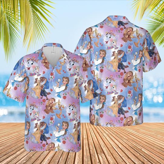 Discover Disney Beauty And The Beast Hawaiian Shirt, Princess Belle Summer Hawaii Shirt, Disney Cartoon Tropical Shirt, Magic Kingdon Gifts