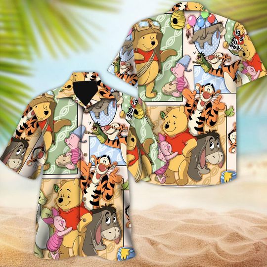Discover Disney Pooh With Honey Hawaii Shirt, Winnie The Pooh Button Up Shirt, Pooh Hawaiian Shirt, Funny Shirt Gift, Cartoon All Over Print Shirt