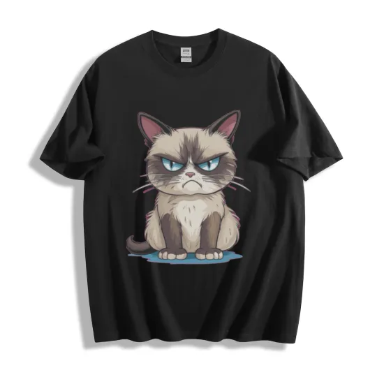 Discover Grumpy Cat T-Shirt, Iconic Frown Face Cartoon Tee