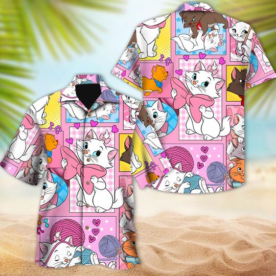Discover Disney Cat Summer Hawaiian Shirt, The Aristocats Hawaiian, Aristocats Characters Shirt, Disney Coquette Shirt, Aristocats Movie Button Up