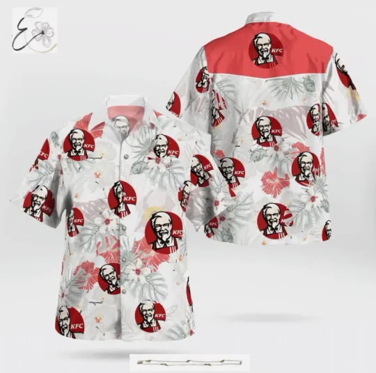 Discover KFC Fast Food All Over Print 3D Flowery Aloha Summer Beach Hawaiian Shirt