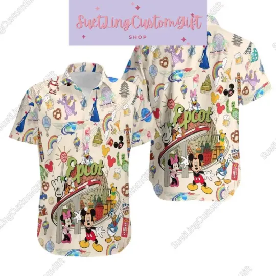 Discover Disney Mickey And Friends Epcot World Tour Summer Hawaiian Shirt
