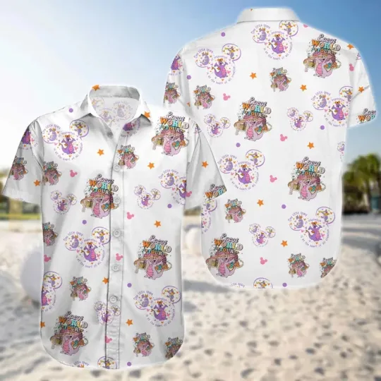 Discover Disney Epcot World Tour Button Shirt ,Disney Epcot Figment Hawaiian Shirt
