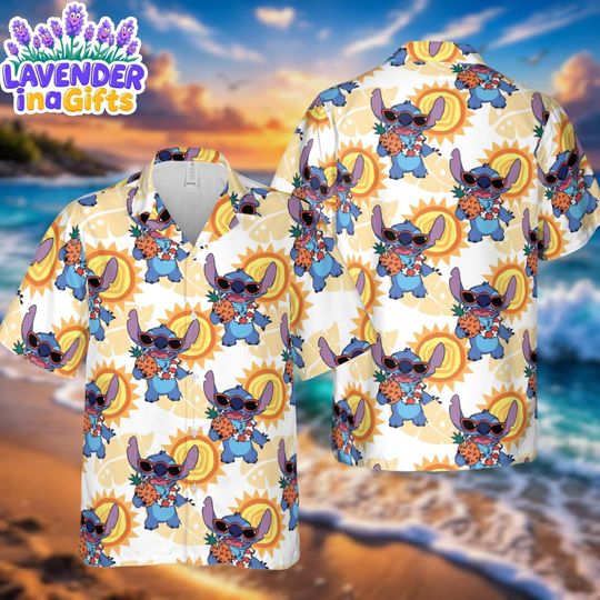 Discover Stitch Hawaiian Shirt, Disney Stitch Summer Aloha Shirt, Cute Stitch Beach Vacation Shirt