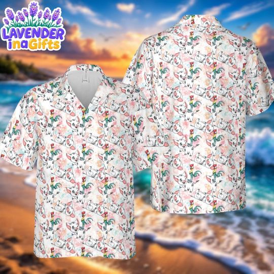Discover Disney Aristocats Hawaiian Shirt, Marie Cat Summer Aloha Shirt, Cute Cartoon Vacation Beach Shirt