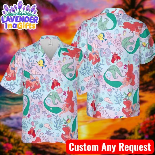 Discover Little Mermaid Hawaiian Shirt, Tropical AOP Button Up, Disney Summer Beach Vacation Outfit