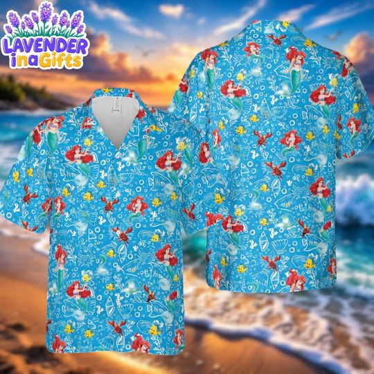 Discover Little Mermaid Hawaiian Shirt, Princess Aloha Shirt, Disney Summer Beach Vacation Shirt