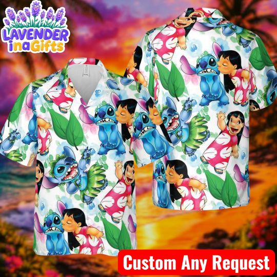 Discover Lilo and Stitch Hawaiian Shirt, Disney Tropical AOP Button Up, Family Summer Beach Vacation Outfit