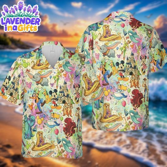 Discover Disneyland Princess Hawaiian Shirt, Belle Rapunzel Aloha Shirt, Disneyland Characters Summer Beach Shirt