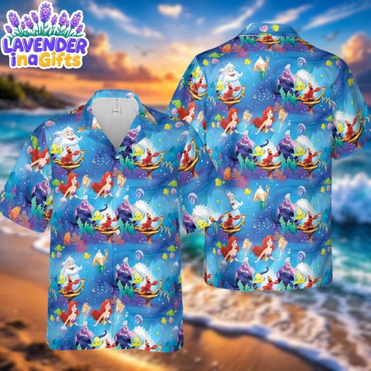 Discover Little Mermaid Hawaiian Shirt, Ursula Flounder Aloha Shirt, Disney Under The Sea Beach Shirt