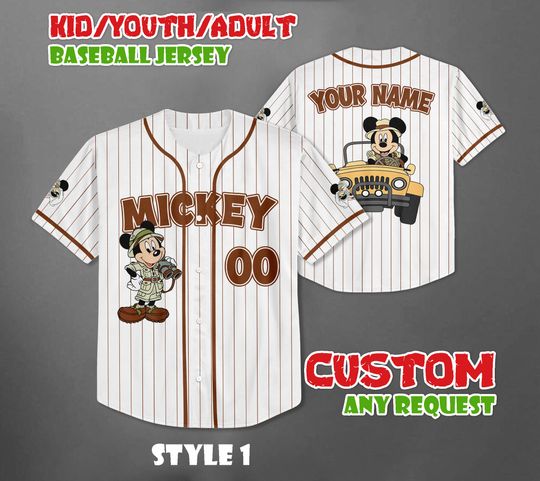 Custom Mickey Mouse Safari Baseball Jersey, Animal Kingdom Disney Safari Trip Shirt Disneyworld