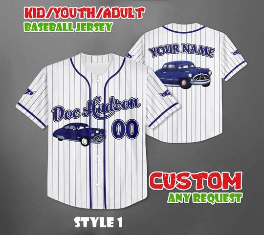 Personalized Doc Hudson Cars Baseball Jersey, Disney Cars Baseball Team Outfit