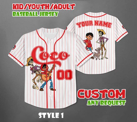 Personalized Coco Baseball Jersey, Disney Pixar Shirt, Custom Toy Story Family Outfit