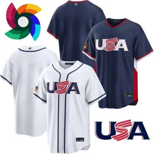 Team USA World Baseball Classic 2026 Home + Away All Printed Jersey Navy/White