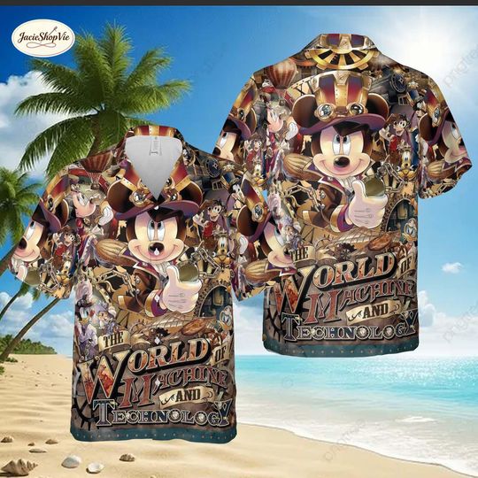 Discover Steampunk Mickey Mouse Hawaiian Shirt, The World of Machine and Technology Disney Aloha Shirt, Vintage Disney Button Down, Retro Mickey Top