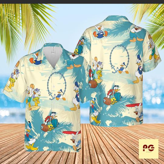Discover Donald Duck Hawaiian Shirt, Disney Beach Shirt, Tropical Disney Vacation Shirt, Summer Cartoon Hawaiian Top