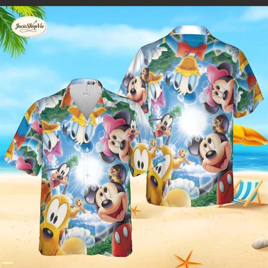 Discover Mickey and Friends Sunny Hawaiian Shirt, Disney Characters Tropical Beach Aloha Shirt, Summer Vacation Button Down
