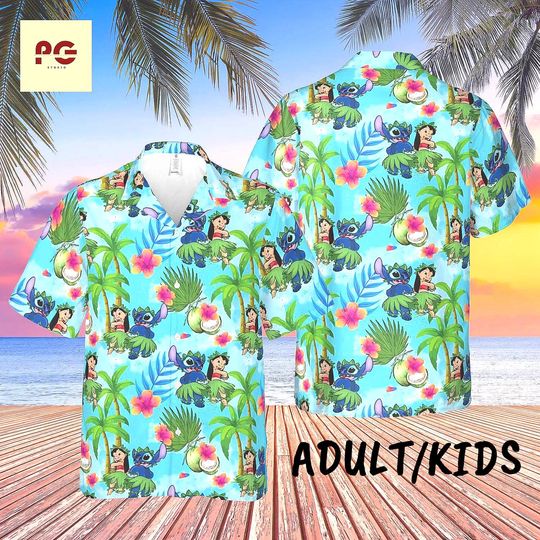 Discover Blue Alien Hula Hawaiian Shirt, Tropical Cartoon Aloha Shirt, Island Vacation Button Up, Fun Summer Beach Shirt