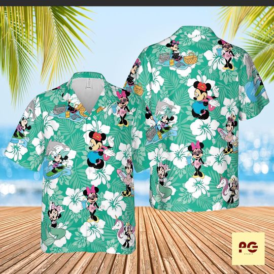 Discover Minnie Mouse Hawaiian Shirt, Disney Tropical Shirt, Minnie Beach Shirt, Cute Disney Vacation Shirt, Summer Hawaiian