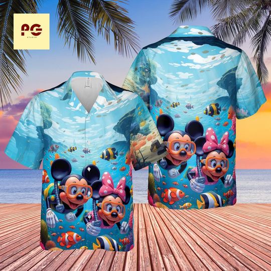 Mickey Minnie Hawaiian Shirt Underwater Beach Style, Disney Summer Shirt, Tropical Vacation Aloha Shirt