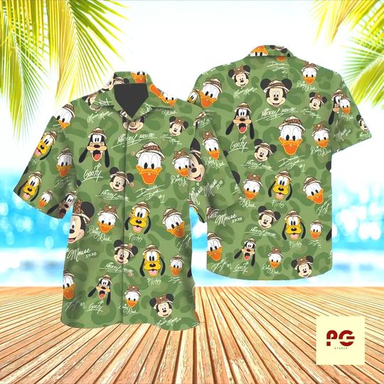 Discover Safari Cartoon Hawaiian Shirt, Jungle Adventure Aloha Shirt, Tropical Character Button Up, Vacation Party Shirt for Men Women
