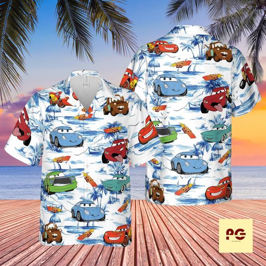 Discover Car Hawaiian Shirt Tropical Cartoon Car Beach Shirt Summer Vacation Button Up Unisex