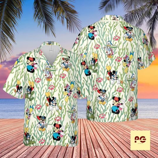 Discover Cartoon Friends Hawaiian Shirt, Tropical Beach Button Up, Summer Aloha Shirt, Vacation Resort Shirt, Unisex Island Shirt