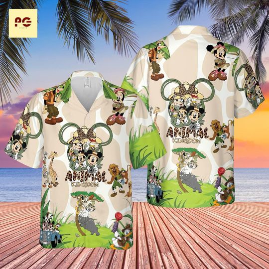 Discover Mickey & Friends Animal Hawaiian Shirt, Safari Mickey Cartoon Aloha Shirt, Jungle Disney Vacation Shirt for Men Women