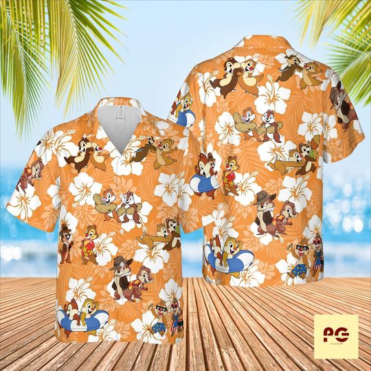 Discover Chip and Dale Hawaiian Shirt, Disney Tropical Shirt, Cute Chipmunks Beach Shirt, Summer Disney Vacation Shirt
