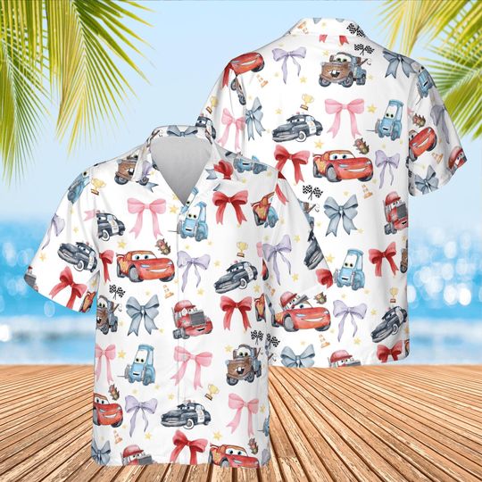 Discover Disney Car Hawaiian Shirt, Disney Aloha, McQueen Hawaiian Shirt, Movie Adult/Kid Hawaiian Shirt, Summer Cartoon Character