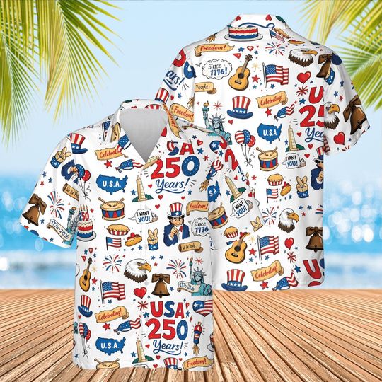 Discover USA 250th Anniversary Hawaiian Shirt, Patriotic Button-Down, Freedom Celebration Print