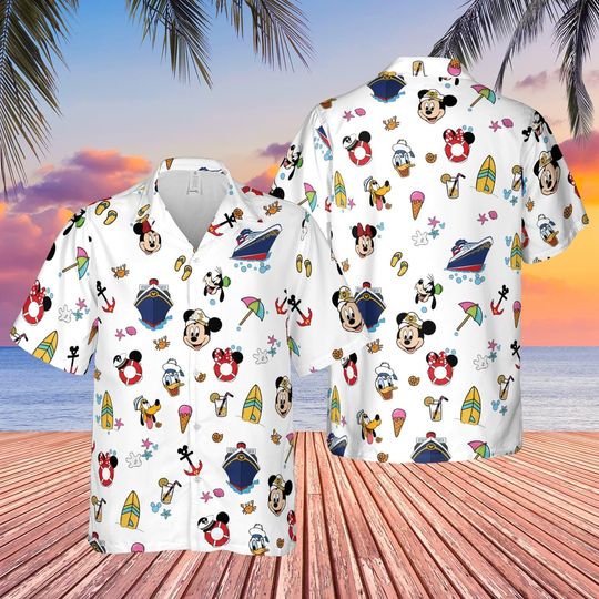 Discover Mickey and Friends Cruise Hawaiian Shirt, Magical Nautical Vacation Button Up, Disney Inspired Sailing Aloha Shirt, Summer Beach Party Top