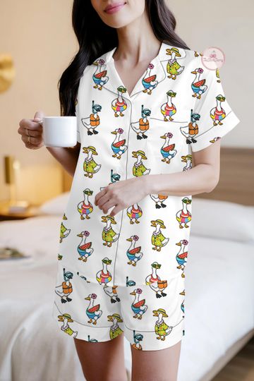 Discover Just A Silly Goose Summer Pajama Set, Vacation Pajama Set  Funny Goose Print Womens Sleepwear