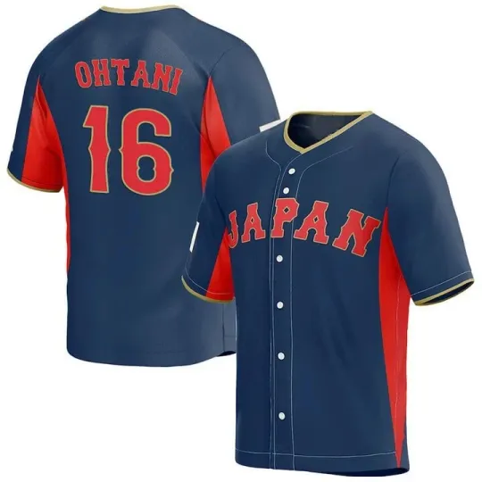 Discover Ohtani 16 Japan Baseball Jersey Navy Shirt for Fans