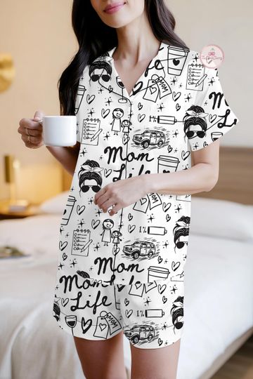 Discover Mom Life Pajama Set, Mom Life Doodle Mothers Day Pajama Set, Mama Sleep Set, Gift for Mom, Funny Mama Print, Gift for her