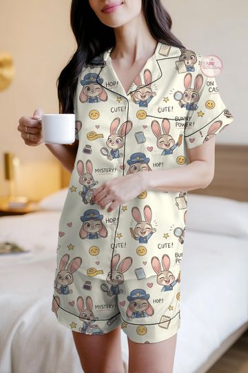 Discover Judy Hopps Pajamas Set, Cute Cartoon Sleepwear, Cute Rabbit Lover Loungewear, Disneyland Family Trip, Animal Lover Pajamas