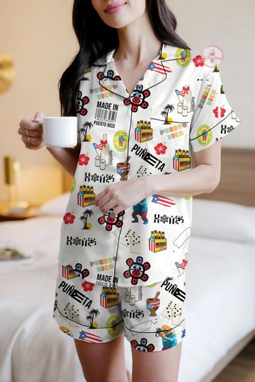 Discover Puerto Rico Pajama Set, Tropical Island Sleepwear, Caribbean Travel Lounge Set for Women, Beach Vacation Pajamas, Summer Gift, Gift for her