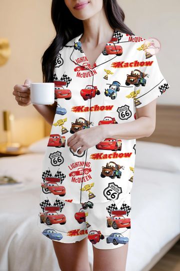 Lightning Mcqueen Pajama Set, Cartoon Sleep wear, Pixar Cars Sleepset, Rusteze Cars prints, Disney Cars Summer Men Set, Gift for her