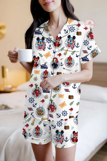Discover Marvel Day At Sea Disney Cruise Squad Pajama Set, Mickey and Friends Cruise, Disney Superhero Sleepwear, Sleepwear for Disney Cruise trip