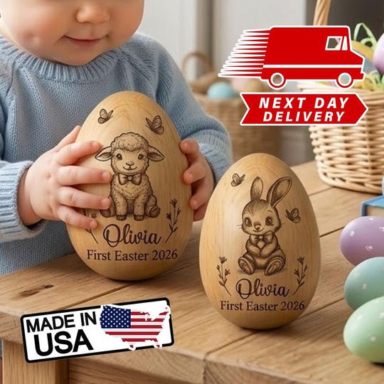 Discover Personalized Musical Wooden Easter Egg Shakers, Custom Egg Cups, Engraved Egg Shaker Kids, Easter Gifts, Baby First Easter