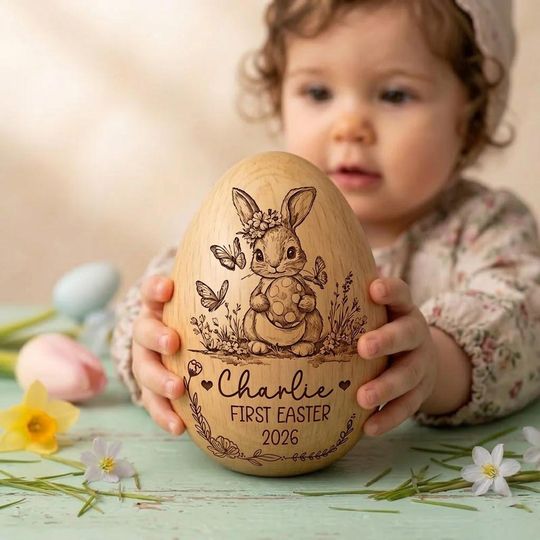 Discover Personalized Wooden Easter Egg, Custom Engraved Bunny Keepsake (First Easter 2026)