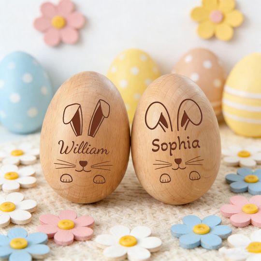 Discover Engraved Name Wooden Easter Egg Shakers,Baby First Easter,Easter Basket Gifts,Egg Hunt,Kids Musical Instrument,Custom Name Easter Gift