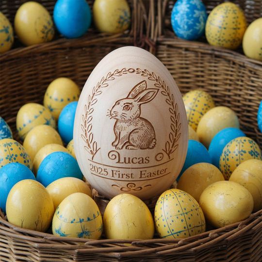 Discover Personalized Musical Wooden Easter Egg Shakers, Custom Egg Cups, Engraved Egg Shaker Kids, Easter Gifts, Baby First Easter