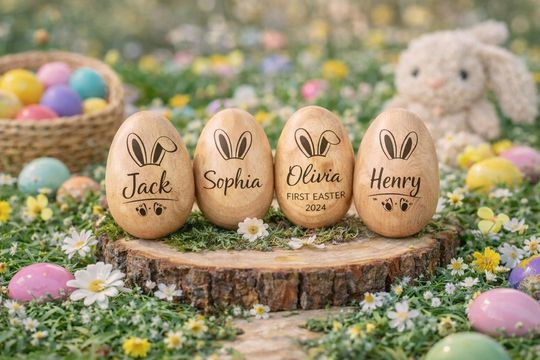 Discover Personalized Wooden Easter Egg, Custom Name Easter Egg, Easter Basket Filler, Kids Easter gift, Engraved Bunny Egg, Easter Toy