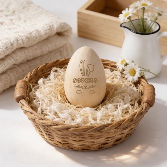 Personalized Engraved Wooden Easter Egg, Custom Bunny Name Decor, Baby First Easter Gift