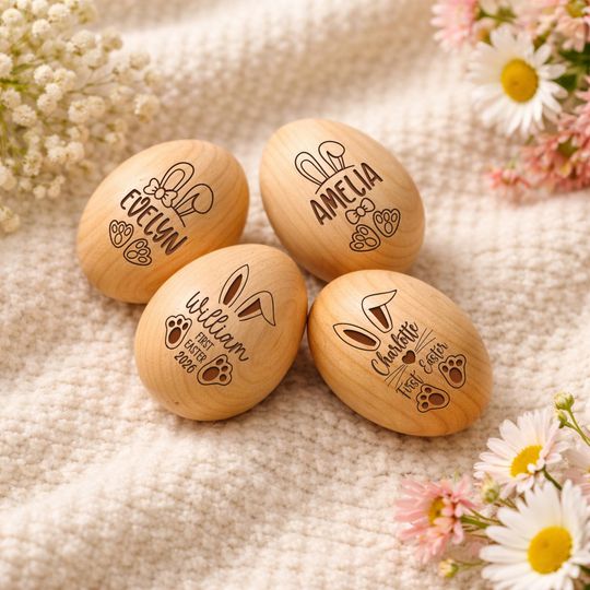 Discover Personalized Wooden Easter Egg 2026 | Engraved Baby Egg Toy | Custom Wood Shaker
