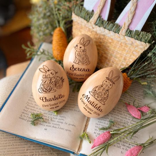 Discover Personalized Wooden Easter Egg Shaker, Custom Engraved Musical Egg Toy,Baby First Easter Gift,Kids Easter Basket Filler,Montessori Music Toy
